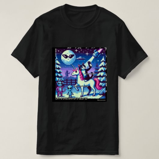 Cat & Unicorn UFO Selfie: Big Meeting #12 T-Shirt (Design vorne)