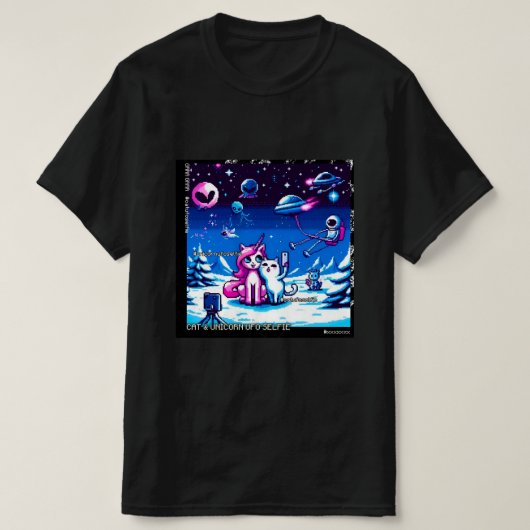Cat & Unicorn UFO Selfie: Big Meeting #2 T-Shirt (Design vorne)