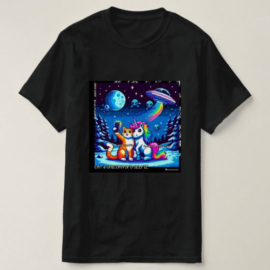Cat & Unicorn UFO Selfie: Big Meeting #4 T-Shirt (Design vorne)