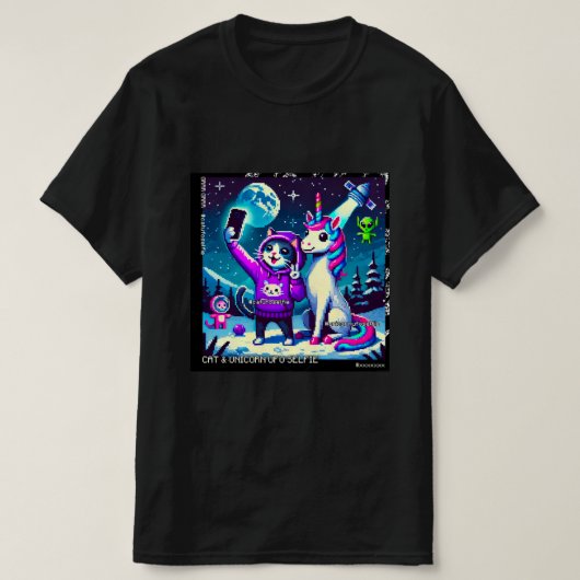 Cat & Unicorn UFO Selfie: Big Meeting #5 T-Shirt (Design vorne)