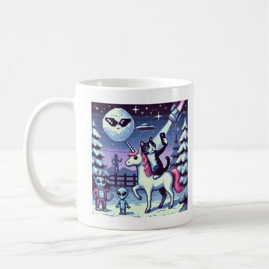 Cat & Unicorn UFO Selfie: Big Meeting Mug Kaffeetasse (Links)