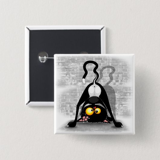 Cat Upside Down Funny Cartoon Charakter Button (Vorne & Hinten)
