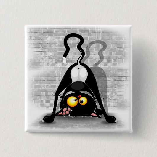Cat Upside Down Funny Cartoon Charakter Button (Vorderseite)