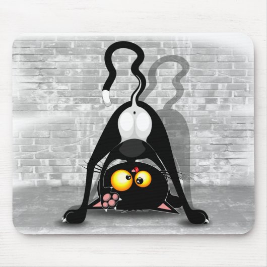 Cat Upside Down Funny Cartoon Charakter Mousepad (Vorne)