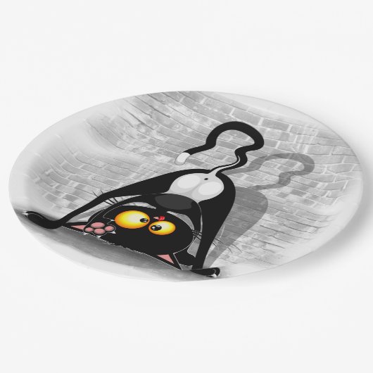 Cat Upside Down Funny Cartoon Charakter Pappteller (Schrägansicht)