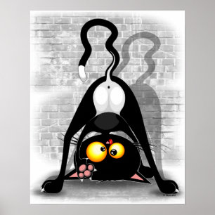 Cat Upside Down Funny Cartoon Charakter Poster