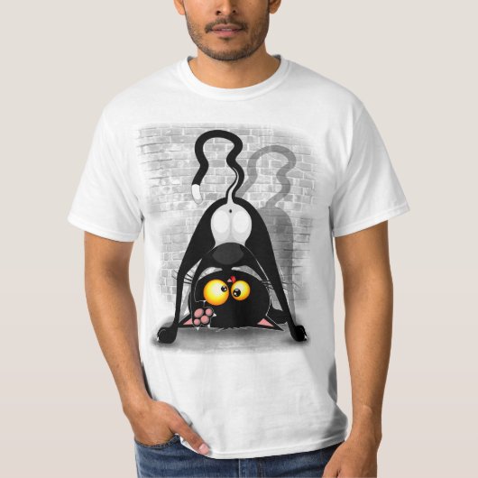 Cat Upside Down Funny Cartoon Charakter T-Shirt (Vorderseite)