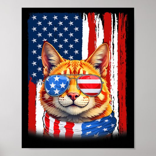 Cat USA Flag Patriotische Katze 4. Juli Poster (Vorne)