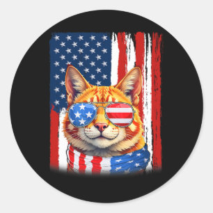 Cat USA Flag Patriotische Katze 4. Juli Runder Aufkleber