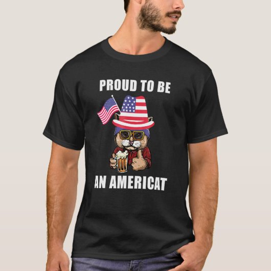 Cat Usa Flag Sonnenbrille ist stolz auf eine ameri T-Shirt (Vorderseite)