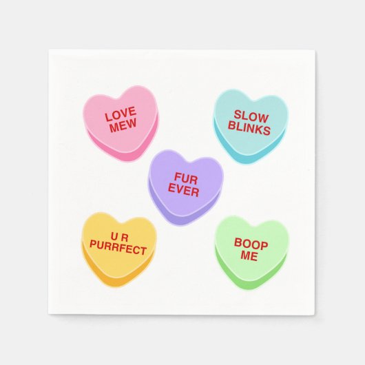 Cat Valentine Candy Hearts Paper Napkin Serviette (Vorderseite)