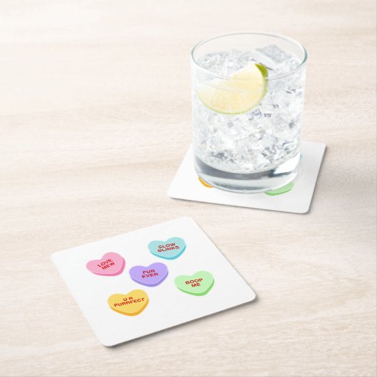 Cat Valentine Candy Hearts Paper Untersetzer (Vor Ort)