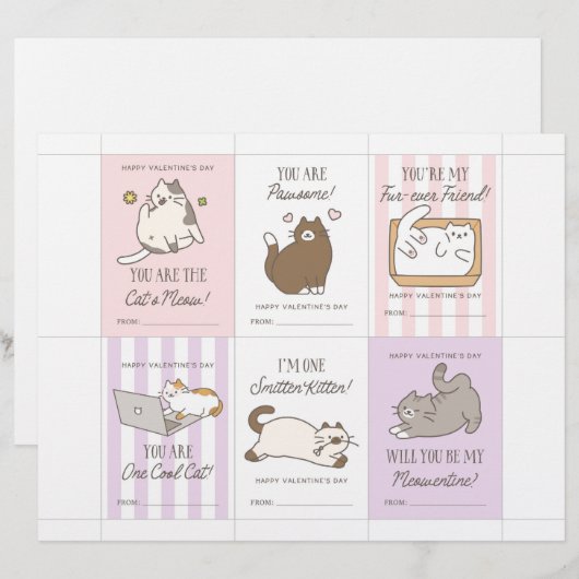 Cat Valentine Cards for Kids Briefbogen (Vorne/Hinten)