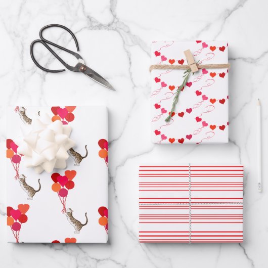 Cat Valentine Rot, Rosa und Weiß Geschenkpapier Set (Vorderseite)