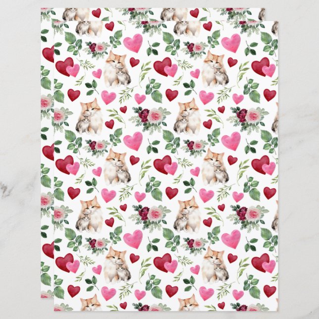Cat Valentines Scrapbook Paper (Vorne/Hinten)