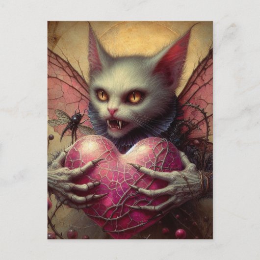 Cat Vampire Fairy Pink Heart Brambles Postkarte (Vorderseite)