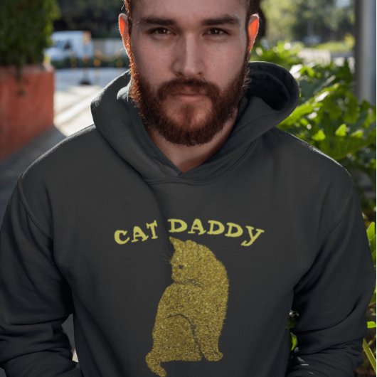 CAT VATER DADDY GOLD GLITZER BLACK T - SHIRT HOODI