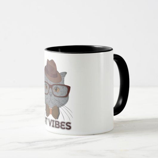 Cat Vibes – Cool Grey Cat Tasse (VorderseiteRechts)