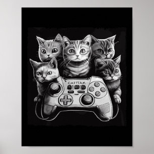 Cat Video Game Controller Squad Poster