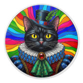 Cat, Viktorianisch Black Cat in Hat Keramikknauf (Vorderseite)