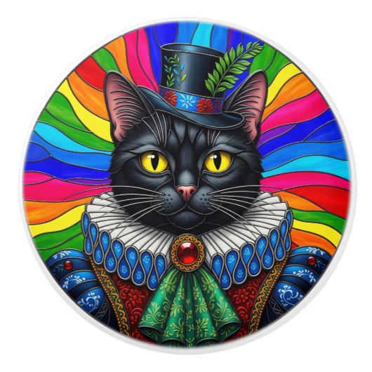 Cat, Viktorianisch Black Cat in Hat Keramikknauf (Vorderseite)