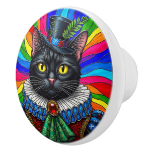 Cat, Viktorianisch Black Cat in Hat Keramikknauf
