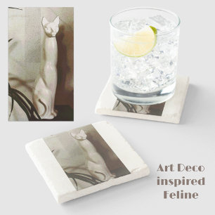 Cat Vintag Art Deco Feline Stilvolle Natur Steinuntersetzer
