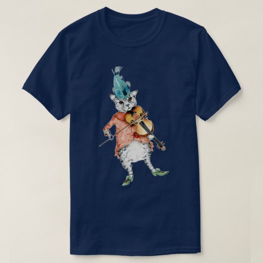 Cat Violin Fiddle Wasserfarbe Malerei T-Shirt (Design vorne)