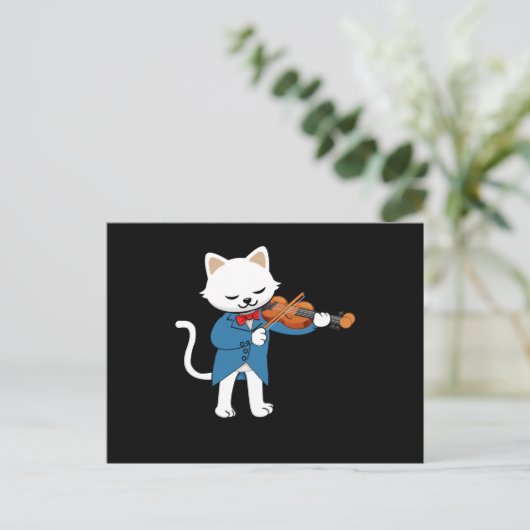 Cat Violin Postkarte (Stehend Vorderseite)