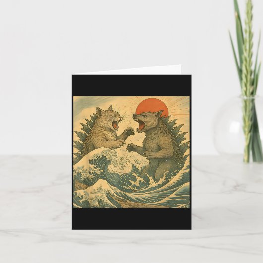 Cat Vs Dog Kaiju Monster Japanese Ukiyo-e Style Me Karte (Vorderseite)