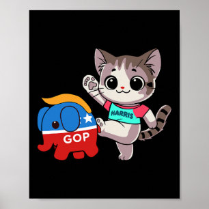 Cat Vs. Gop Elephant - Kamala Harris - Anti Trump Poster