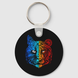Cat vs Tiger Face Mandala Design Schlüsselanhänger