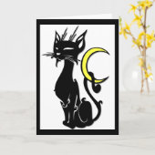 Cat w/Moon Blank Grußkarte Karte (Gelbe Blume)