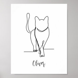 Cat Walking Zeichnend Print One Line Personalisier Poster