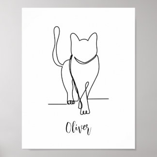 Cat Walking Zeichnend Print One Line Personalisier Poster