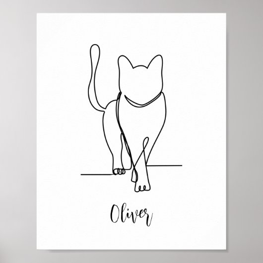 Cat Walking Zeichnend Print One Line Personalisier Poster (Vorne)