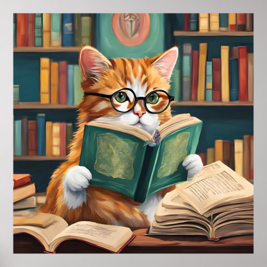 Cat Wall Art Print buchen - Niedlich lesen Katze Poster (Vorne)