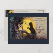 Cat Warning Owl Vintage Halloween Postcard Postkarte (Vorne/Hinten)