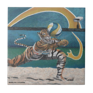 Cat Warrio Beach Volleyball Keramik Tile Fliese