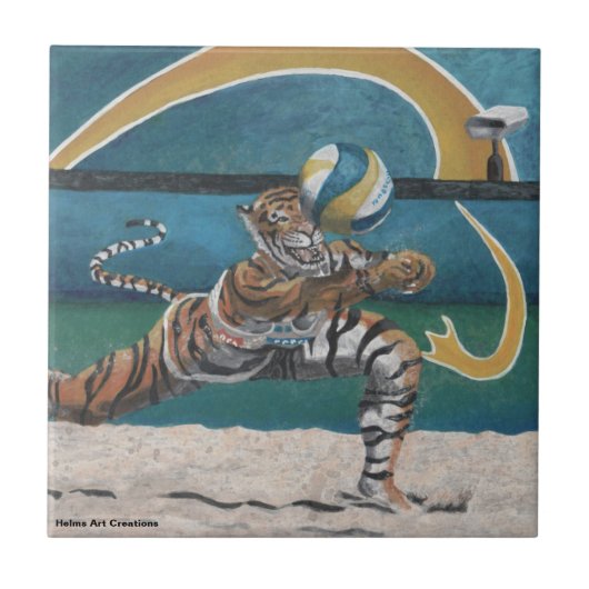 Cat Warrio Beach Volleyball Keramik Tile Fliese (Vorderseite)
