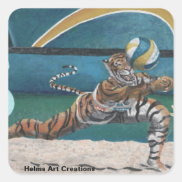 Cat Warrior Beach Volleyball Fantasy Art Stickers