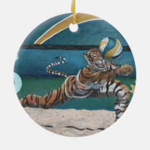 Cat Warrior Beach Volleyball Fantasy Kunst, Dichtu Keramik Ornament