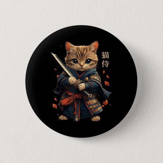 Cat Warrior Japanisch Samurai Cat Tattoo Kawaii Ni Button (Vorderseite)