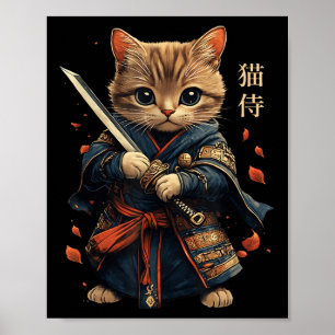 Cat Warrior Japanisch Samurai Cat Tattoo Kawaii Ni Poster