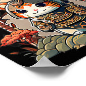 Cat Warrior Japanisch Schriftkunst für Kawaii Poster (Ecke)