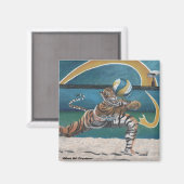 Cat Warrior Playing Beach Volleyball Button Magnet (Vorderseite/Rückseite)