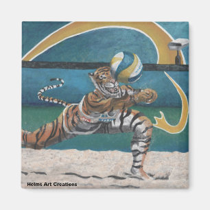 Cat Warrior Playing Beach Volleyball Button Magnet