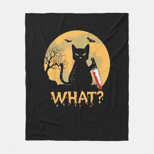 CAT WAS_ Murderous Black Cat mit Knife Halloween Fleecedecke (Vorderseite)