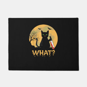 CAT WAS_ Murderous Black Cat mit Knife Halloween Fußmatte