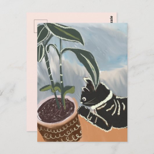 Cat Watching House Pflanze Postkarte (Vorne/Hinten)